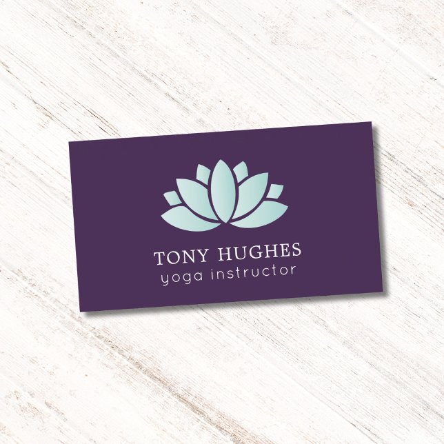 Elegant Purple Turquoise Lotus Icon Yoga Business Card (Creator Uploaded)