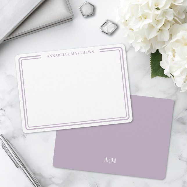 Elegant Purple Two Border Minimalist Monogram Card (Elegant Purple Two Border Minimalist Monogram Note Card )