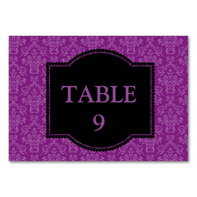 Elegant Purple Vintage Damask Custom Table Number (Front)