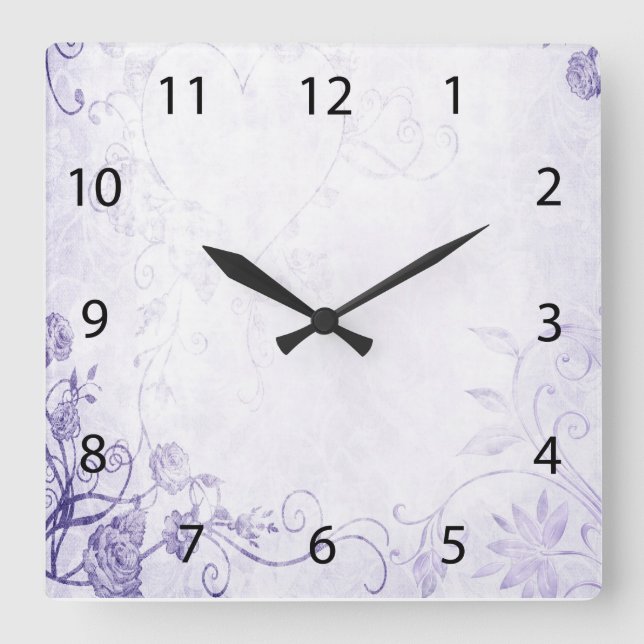 Elegant Purple Vintage Square Wall Clock (Front)