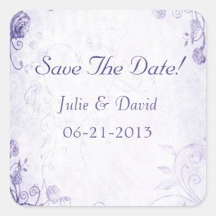 Elegant Purple Vintage Wedding Save The Date Square Sticker