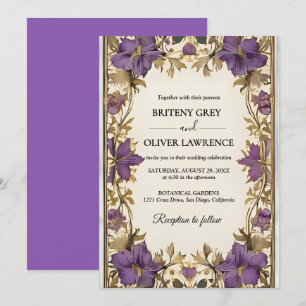 Elegant Purple Vintage Wedding William Morris  Invitation