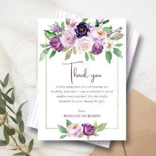 Elegant Purple Violet Floral Birthday Thank You Card