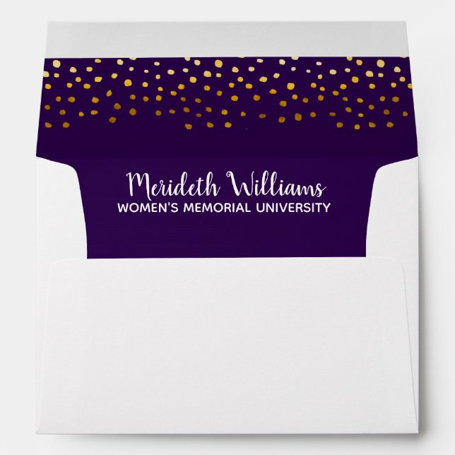 Elegant Purple Violet Gold Confetti Graduation Envelope (Back (Bottom))