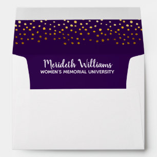 Elegant Purple Violet Gold Confetti Graduation Envelope