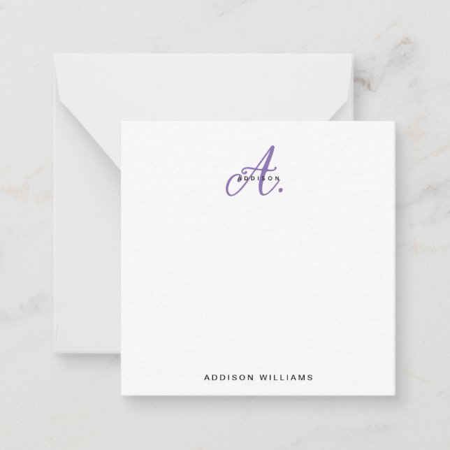 Elegant Purple Violet Script Monogram Card (Front)