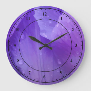 Elegant Purple Violet Watercolor Floral Modern Large Clock