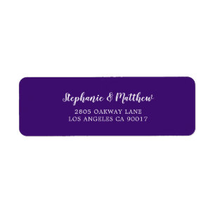 Elegant Purple Violet White Script Wedding Return Address Label