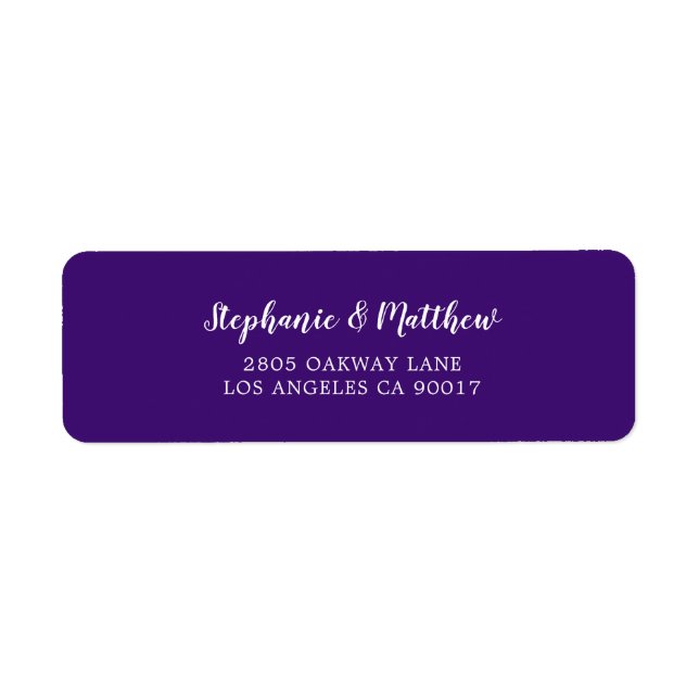 Elegant Purple Violet White Script Wedding Return Address Label (Front)