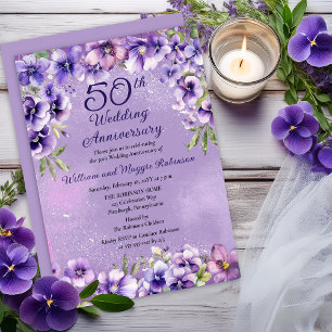 Elegant Purple Violets 50th Wedding Anniversary  Invitation