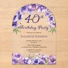 Elegant Purple Violets Floral 40th Birthday Party