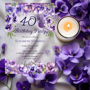 Elegant Purple Violets Floral 40th Birthday Party  Acrylic Invitations