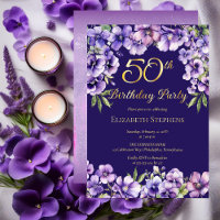 Elegant Purple Violets Floral 50th Birthday Party