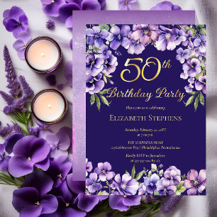 Elegant Purple Violets Floral 50th Birthday Party