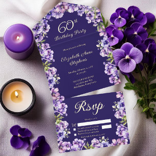 Elegant Purple Violets Floral 60th Birthday Party All In One Invitation