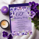 Elegant Purple Violets Floral 60th Birthday Party  Invitation<br><div class="desc">Elegant purple violets floral design "60th Birthday Party" design featuring a floral top and bottom swag of violets on a distressed violet and white stardust background.</div>