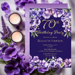 Elegant Purple Violets Floral 70th Birthday Party<br><div class="desc">Elegant purple violets floral design "70th Birthday Party" gold foil design featuring a floral top and bottom swag of violets and real gold foil text with a distressed violet and white stardust background on back.</div>