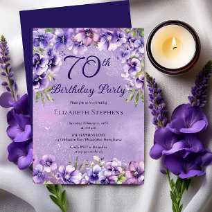 Elegant Purple Violets Floral 70th Birthday Party  Invitation
