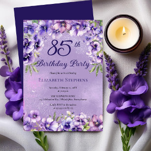 Elegant Purple Violets Floral 85th Birthday Party  Invitation