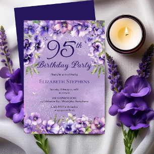 Elegant Purple Violets Floral 95th Birthday Party  Invitation