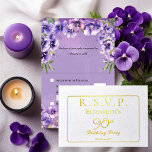 Elegant Purple Violets Floral Birthday Party RSVP Foil Card<br><div class="desc">Elegant purple violets floral design "80th Birthday Party" "RSVP" outside cover real gold foil design featuring a floral top and bottom swag of violets with black text inside with a distressed lavender and white stardust background inside.</div>