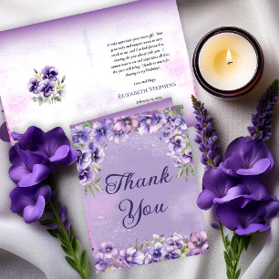 Elegant Purple Violets Floral Birthday Party  Thank You Card