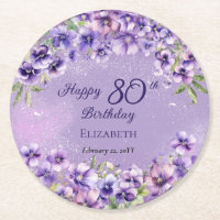 Elegant Purple Violets Floral Happy 80th Birthday