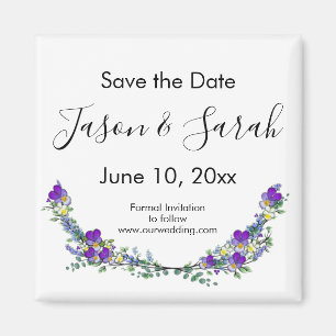 Elegant purple violets lavender SAVE THE DATE Magnet