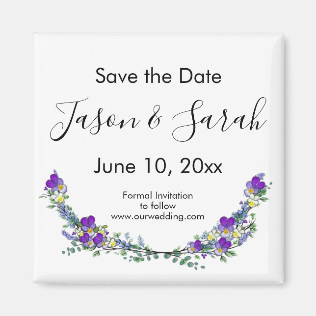 Elegant purple violets lavender SAVE THE DATE Magnet (Front)