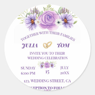 Elegant Purple Water Colour Floral Wedding Classic Round Sticker