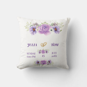Elegant Purple Water Colour Floral Wedding Cushion