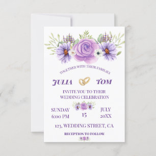 Elegant Purple Water Colour Floral Wedding RSVP Card