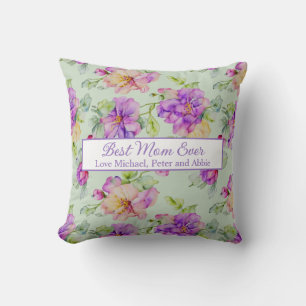 Elegant purple watercolor floral Best Mum Ever Cushion
