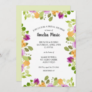 Elegant Purple Watercolor Floral Bridal Shower
