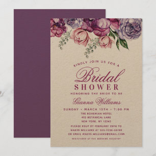 Elegant Purple Watercolor Floral Bridal Shower Invitation