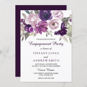 Elegant Purple Watercolor Floral Engagement Party Invitation