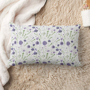 Elegant Purple Watercolor Floral Pattern Lumbar Cushion