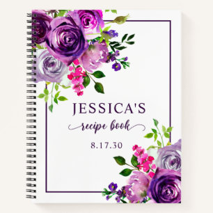 Elegant Purple Watercolor Floral Shower Recipe Notebook