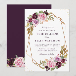 elegant purple watercolor floral wedding invitation