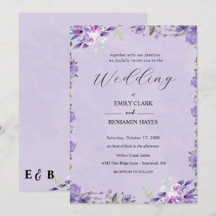 Elegant Purple Watercolor Floral Wedding Invitation