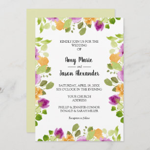 Elegant Purple Watercolor Floral Wedding Invitation