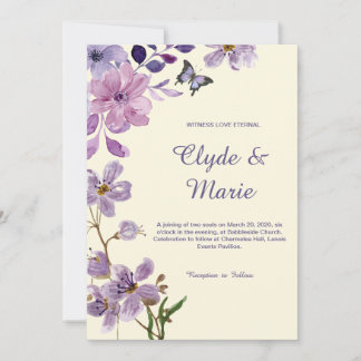 Elegant Purple Watercolor Floral Wedding  Invitation