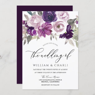 Elegant Purple Watercolor Floral Wedding Invitation