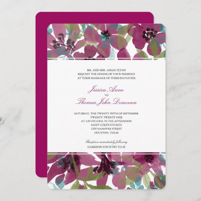 Elegant Purple Watercolor Flower Garden | Wedding Invitation (Front/Back)