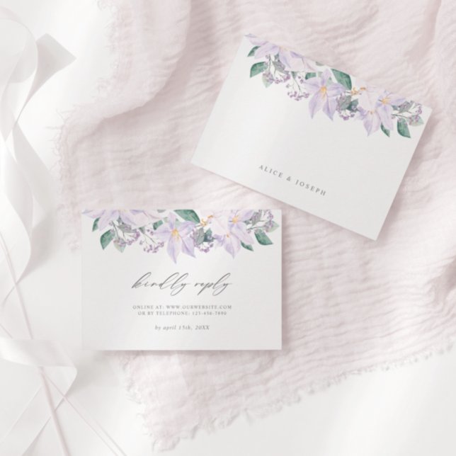 Elegant Purple Watercolor Flowers & Greenery  RSVP Card (Creator Uploaded)
