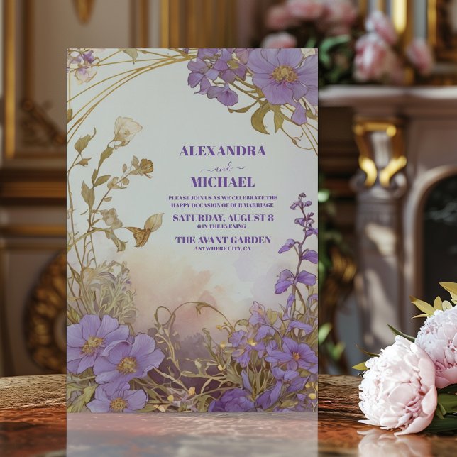 Elegant Purple Watercolor Flowers Greenery Wedding Invitation (Creator Uploaded)