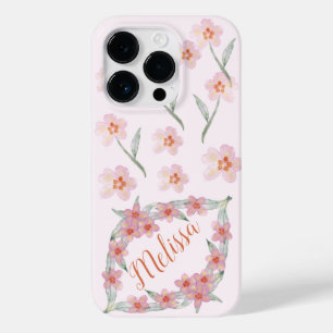 Elegant Purple Watercolor Flowers Personalise name Case-Mate iPhone 14 Pro Case
