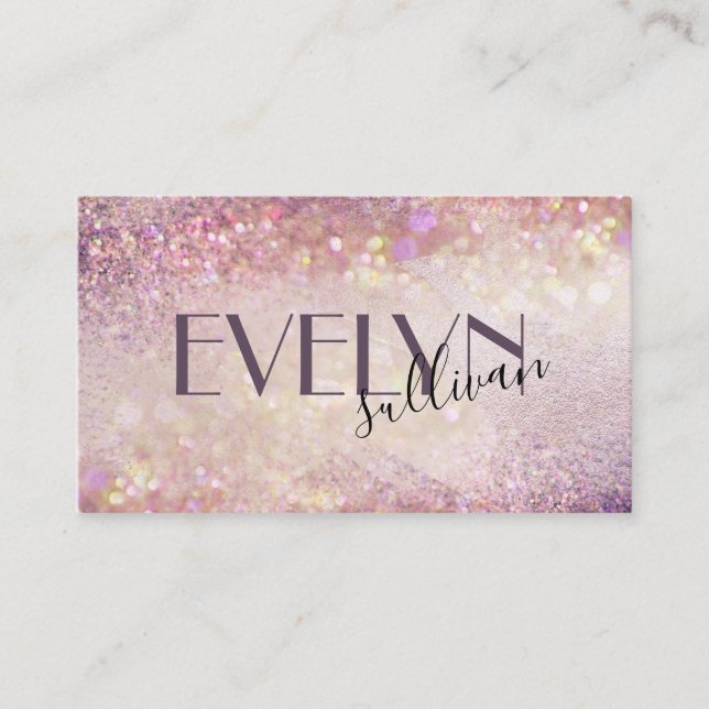 elegant purple watercolor glitter business card (Front)