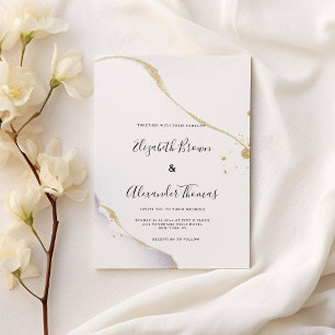 Elegant purple watercolor gold glitter wedding  invitation