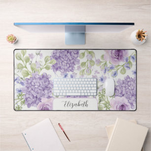 Elegant Purple Watercolor Large Floral Desk Mat
